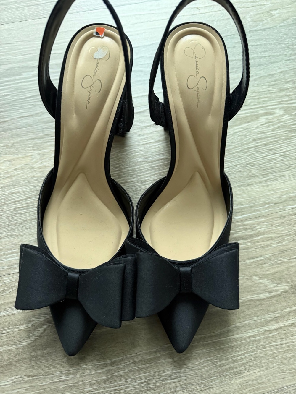 Jessica Simpson Black Pointed Slingback Heels with Bow Accent